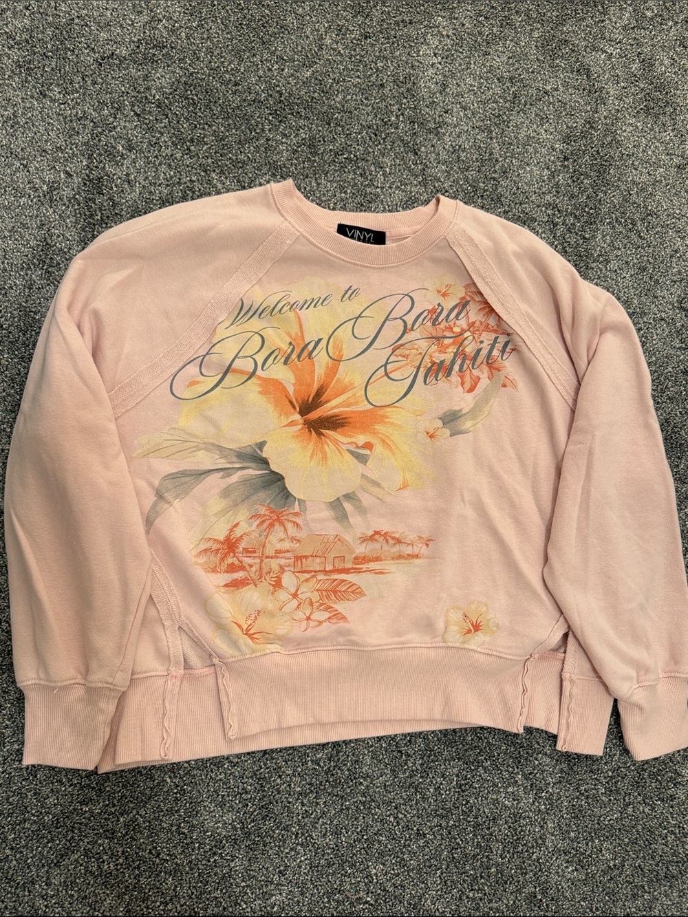 VINYL Pink Floral 'Bora Bora Tahiti' Crew Sweatshirt